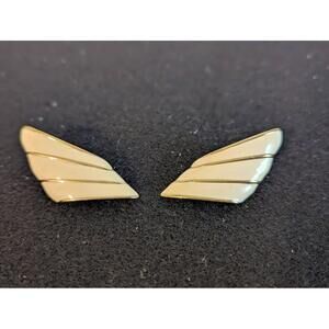 Monet Gold Enamel Wing Earrings Vintage Modernist Statement Jewelry